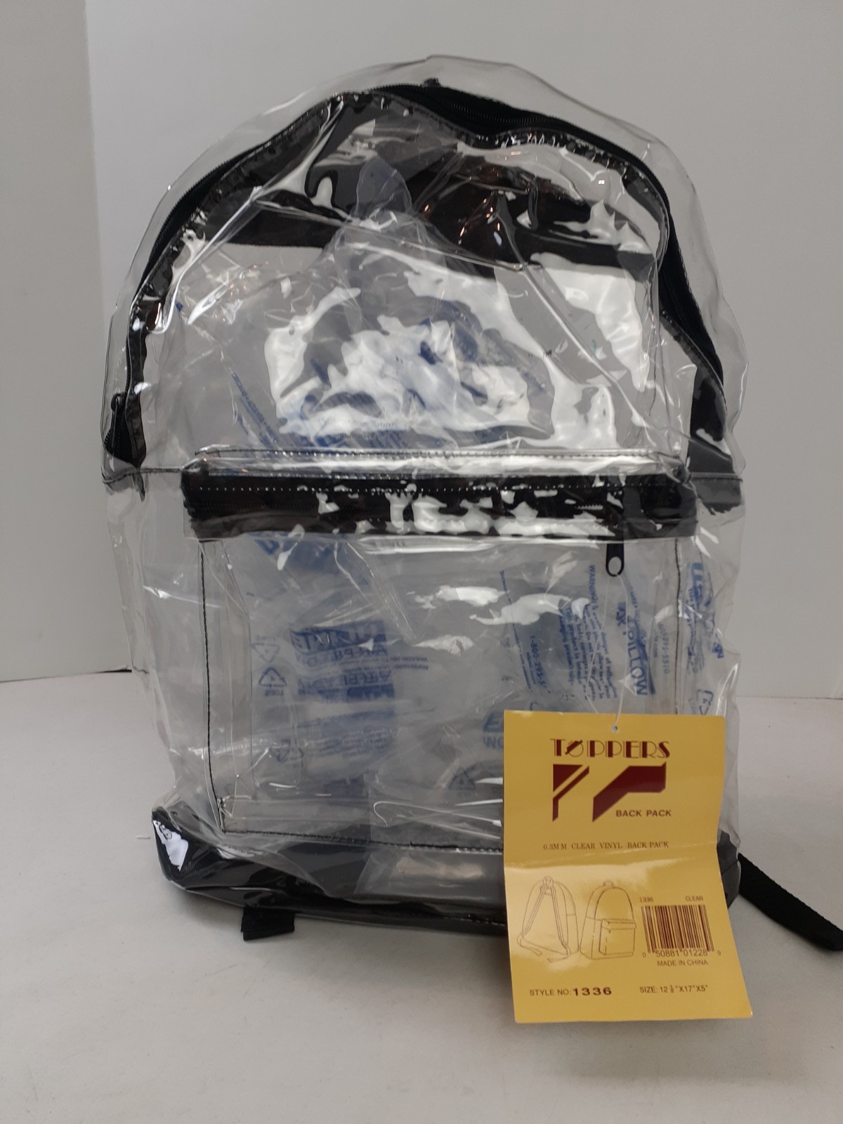 NEW Toppers Clear Vinyl Backpack 12.5″x17″x5″ NWT Black Trim Toppers 1225