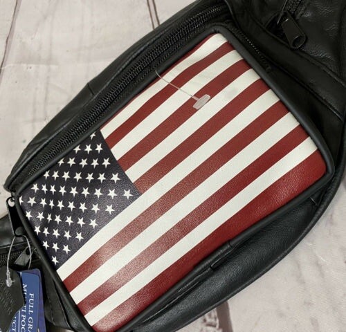 Stone Mountain USA American Flag Leather Waist Fanny Pack Belt Pouch OS Black