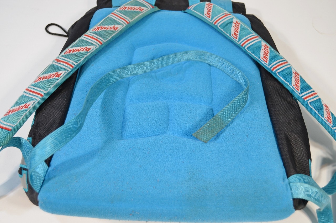 Invicta Jolly Black Backpack Black Teal Blue VTG Padded Italian Made in Italy