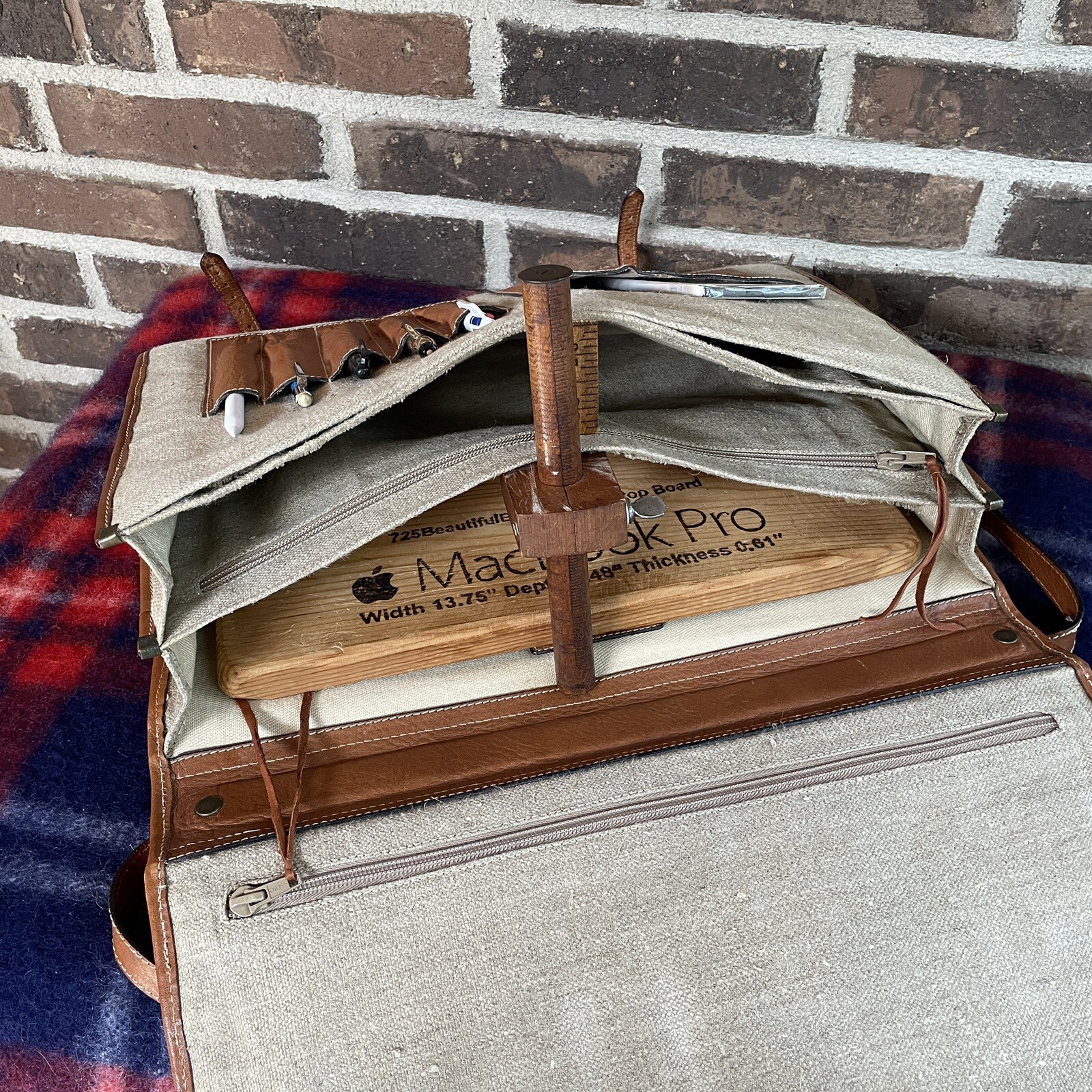 VINTAGE 1990s JOSEPH ABBOUD HEMP CANVAS LEATHER MACBOOK PRO BRIEFCASE BAG R$998