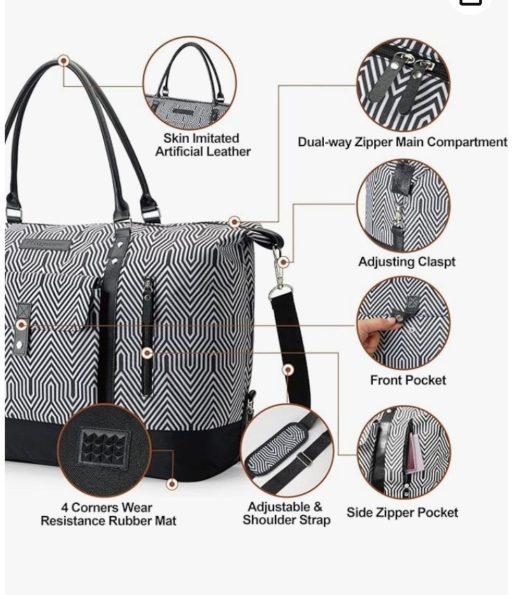 MAYMOONER 56L Black Stripe Unisex Travel Tote Duffle Bag