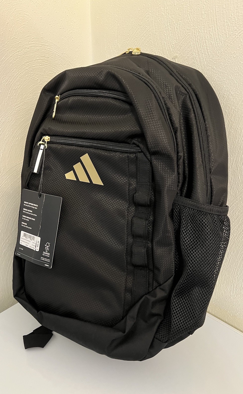 ADIDAS Excelerator Backpack Black Gold Metallic Laptop Compartment Water Bottle