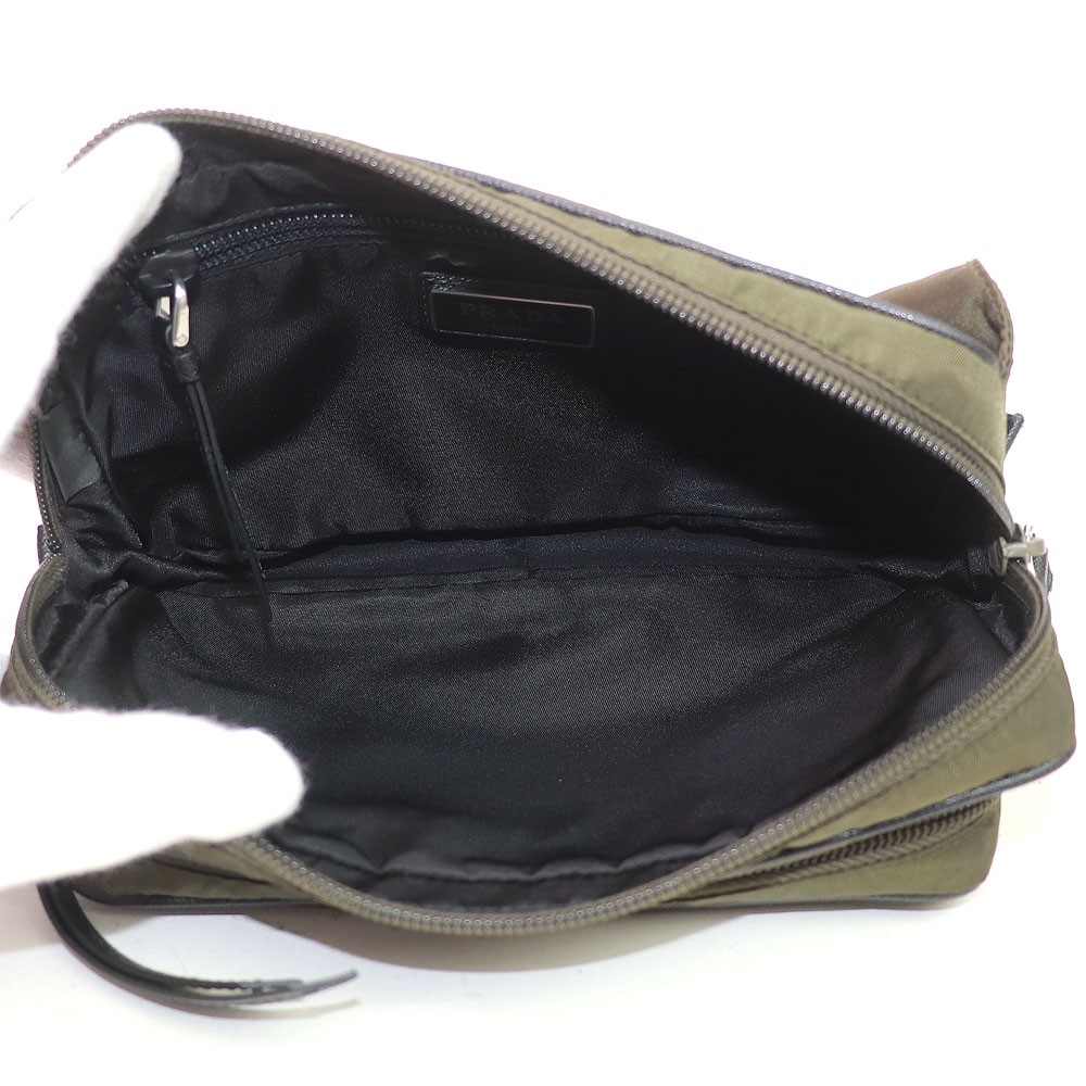 PRADA Tesuto Nylon Belt Bag Triangle Logo Saffiano Leather Mimetico Khaki