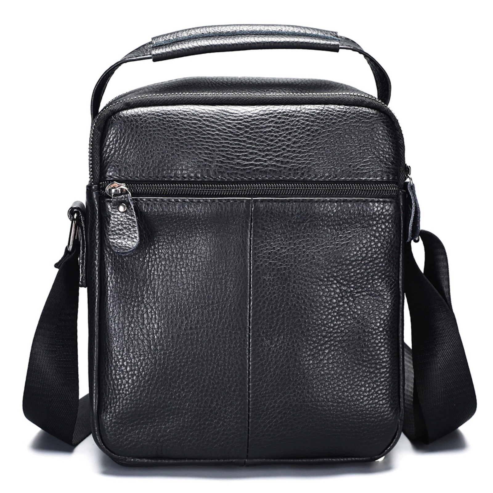 Men’s Genuine Leather Shoulder Bag Crossbody Messenger with Pockets Black