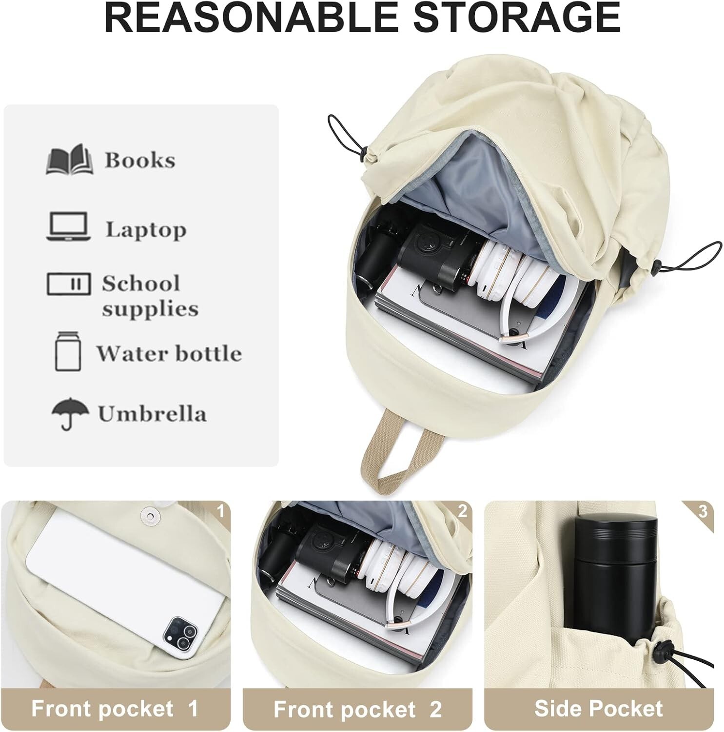 Basic BeigeSchool Backpack For Women Men,Lightweight Casual Daypack