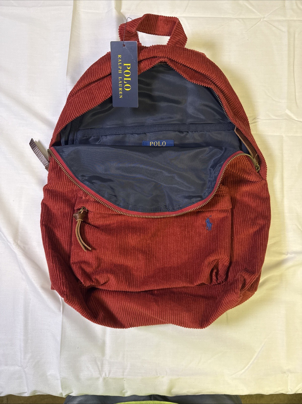 POLO RALPH LAUREN Red Corduroy Backpack, Bag. Logo, Handle & Straps-NEW