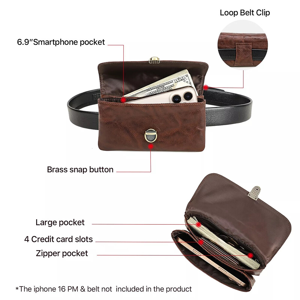 Genuine Leather Cell Phone Holster Waist Belt Bag Pack Loop Wallet Pouch Case