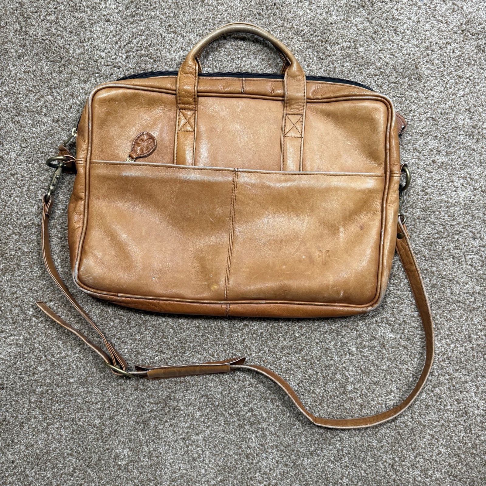 Frye Genuine Leather Briefcase Messenger Bag Cognac Brown Laptop Bag Unisex