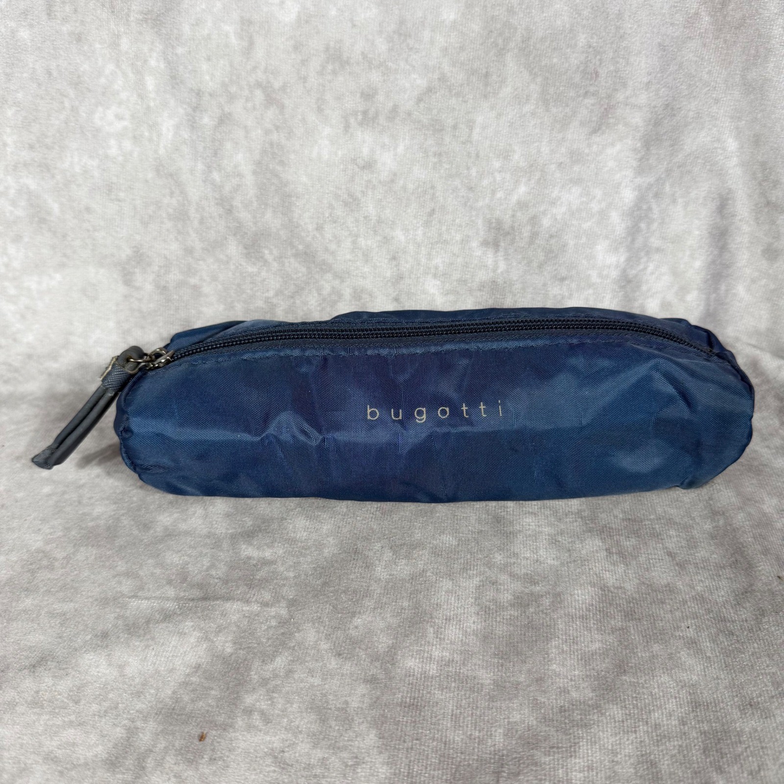 Bugatti Navy Blue Nylon Zippered Pouch Cosmetic Bag Travel Toiletry Case Vtg