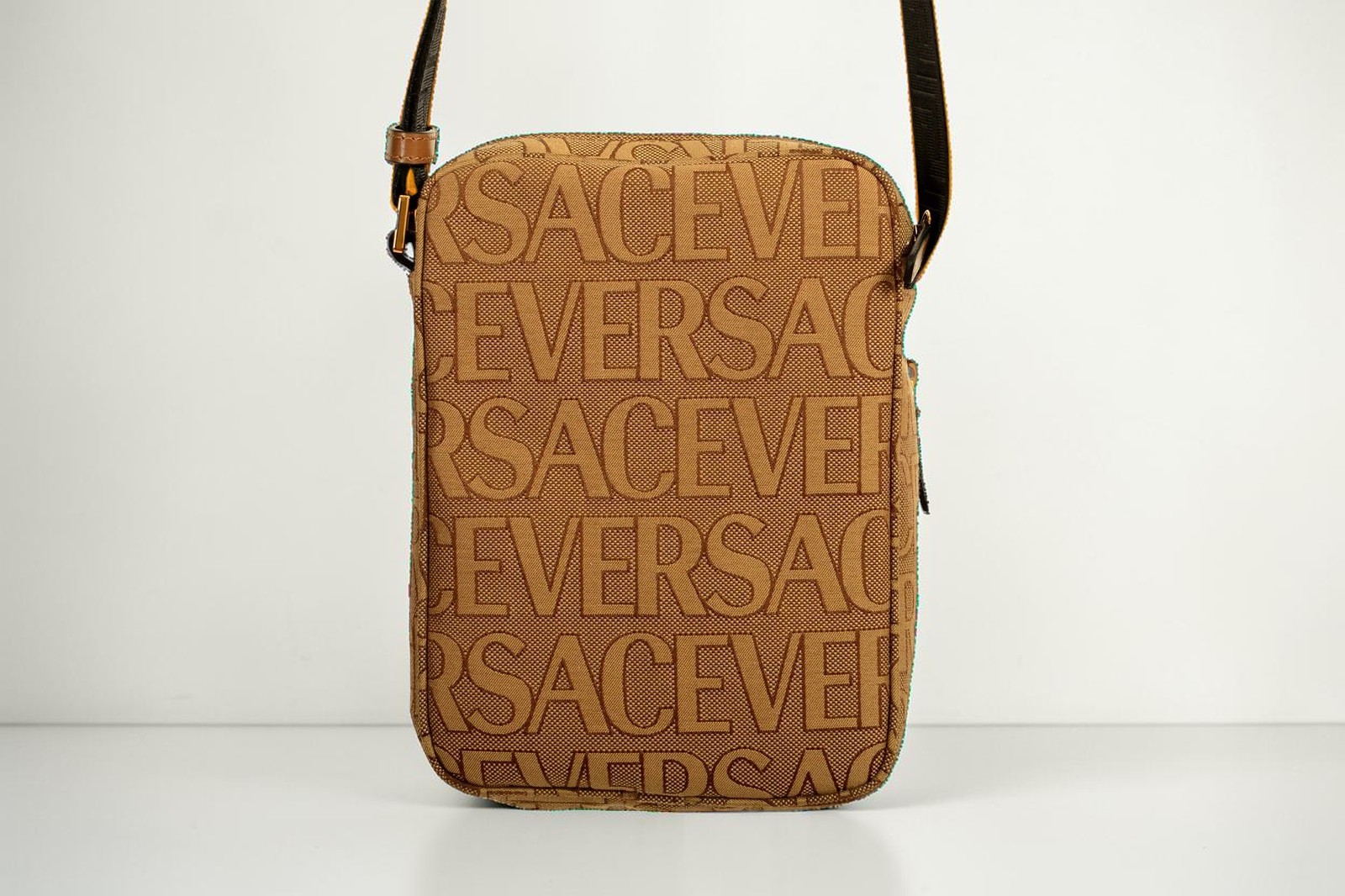 New Versace Gold Medusa Logo Print Crossbody Shoulder Bag Canvas Unisex