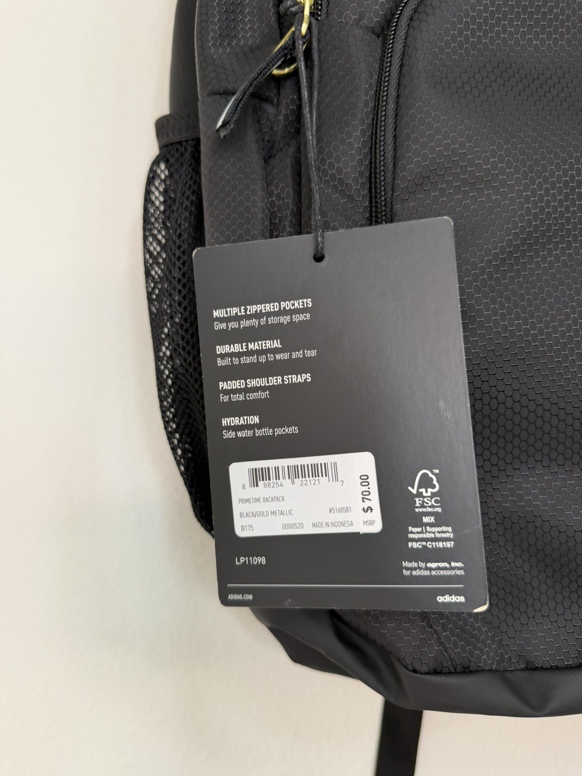 NEW Adidas Primetime Large Backpack Laptop Unisex Black/Gold Metallic