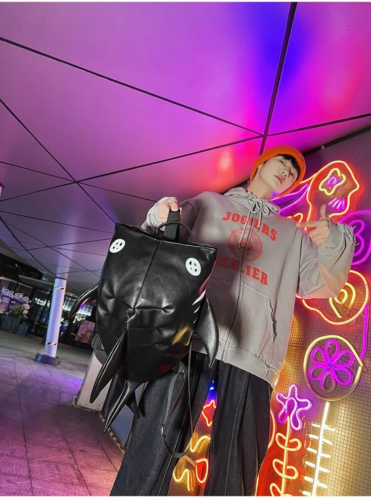 Shark Style Backpack: Waterproof, Leather, Travel, Laptop (Large) 30x22x41CM