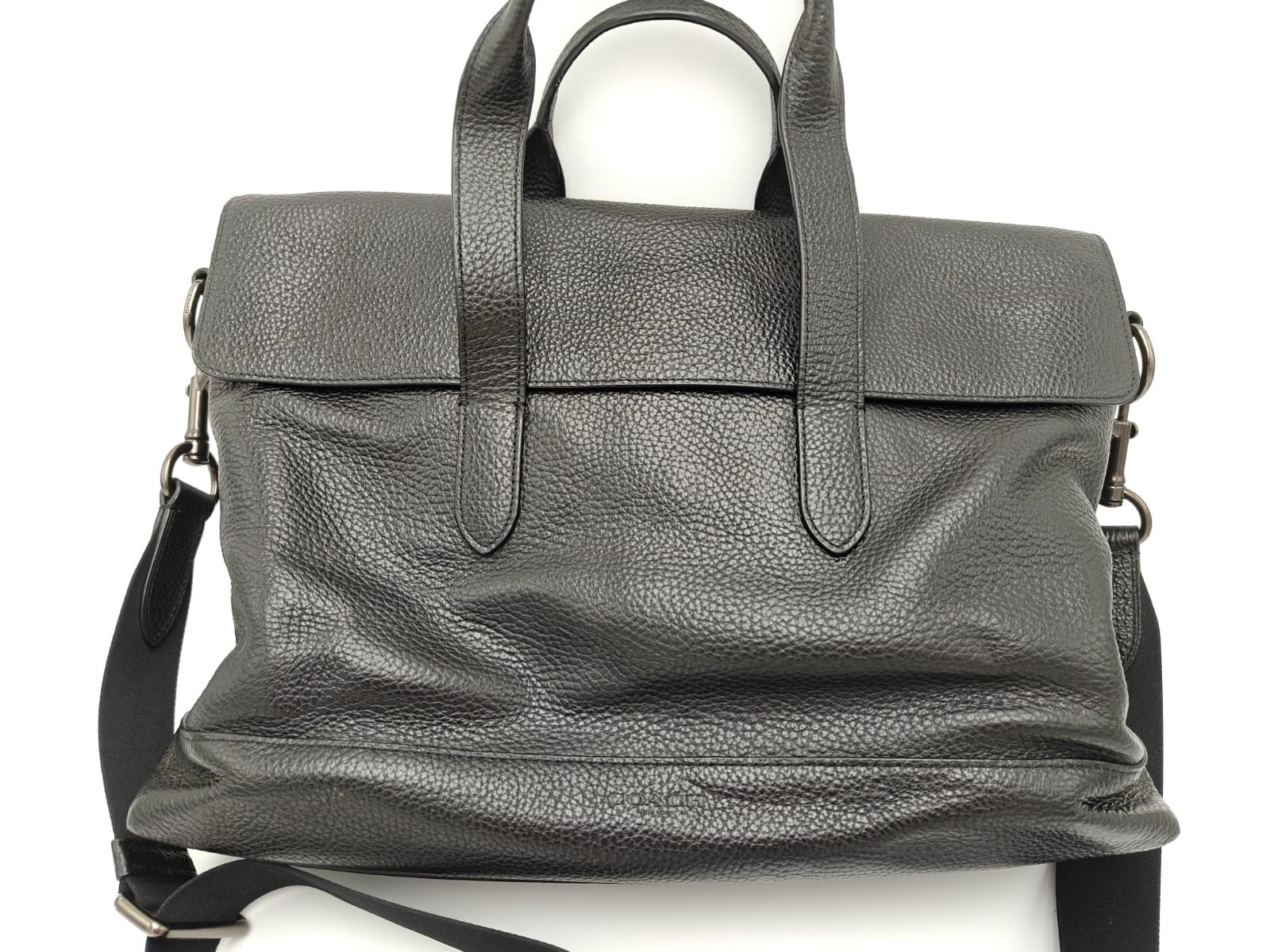 Coach Hamilton Mens Portfolio Briefcase Black Pebble Leather Laptop 2Way F75757