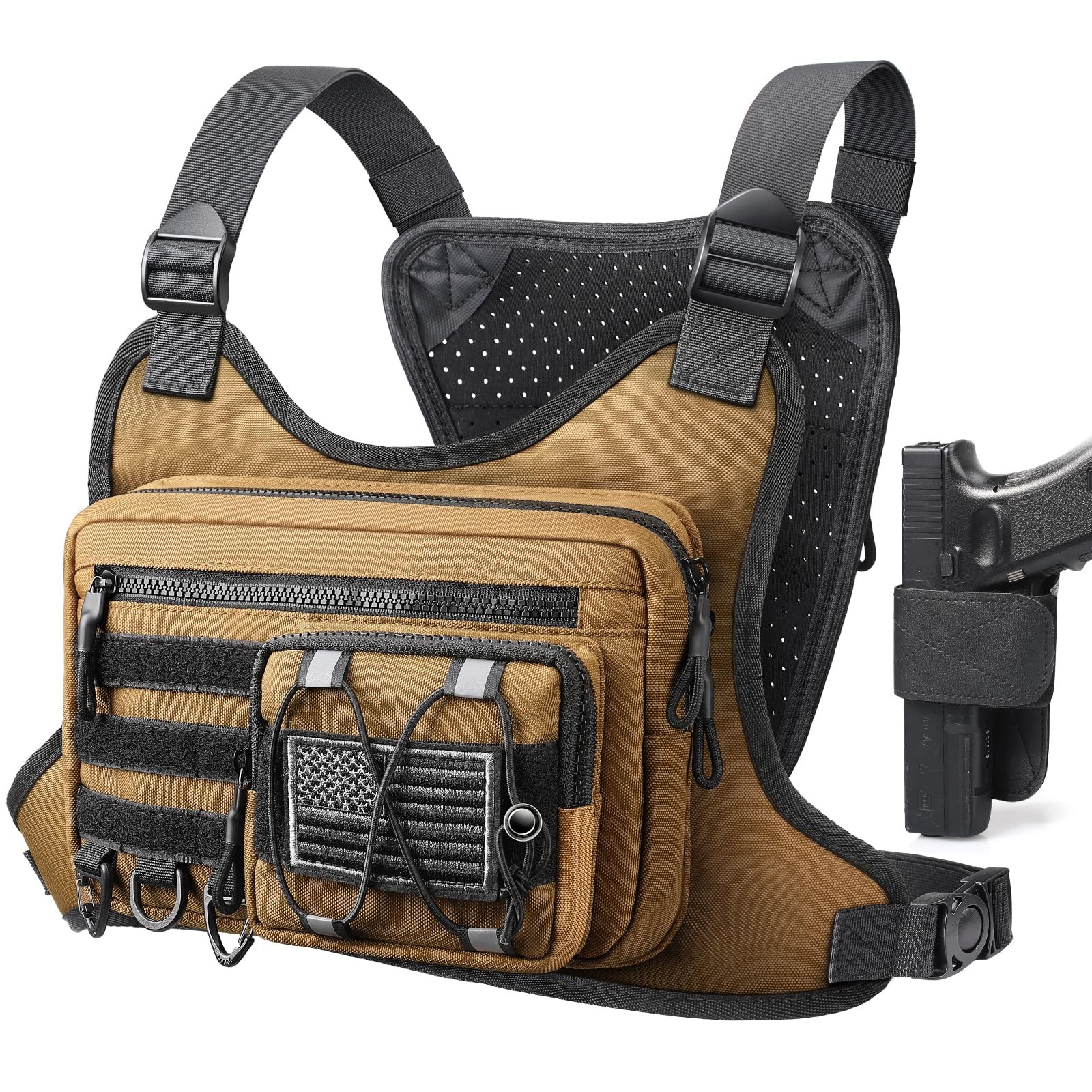 Tactical Chest Rig Bag W Holster Sport Pack for Running Vest for Hiking Cycling