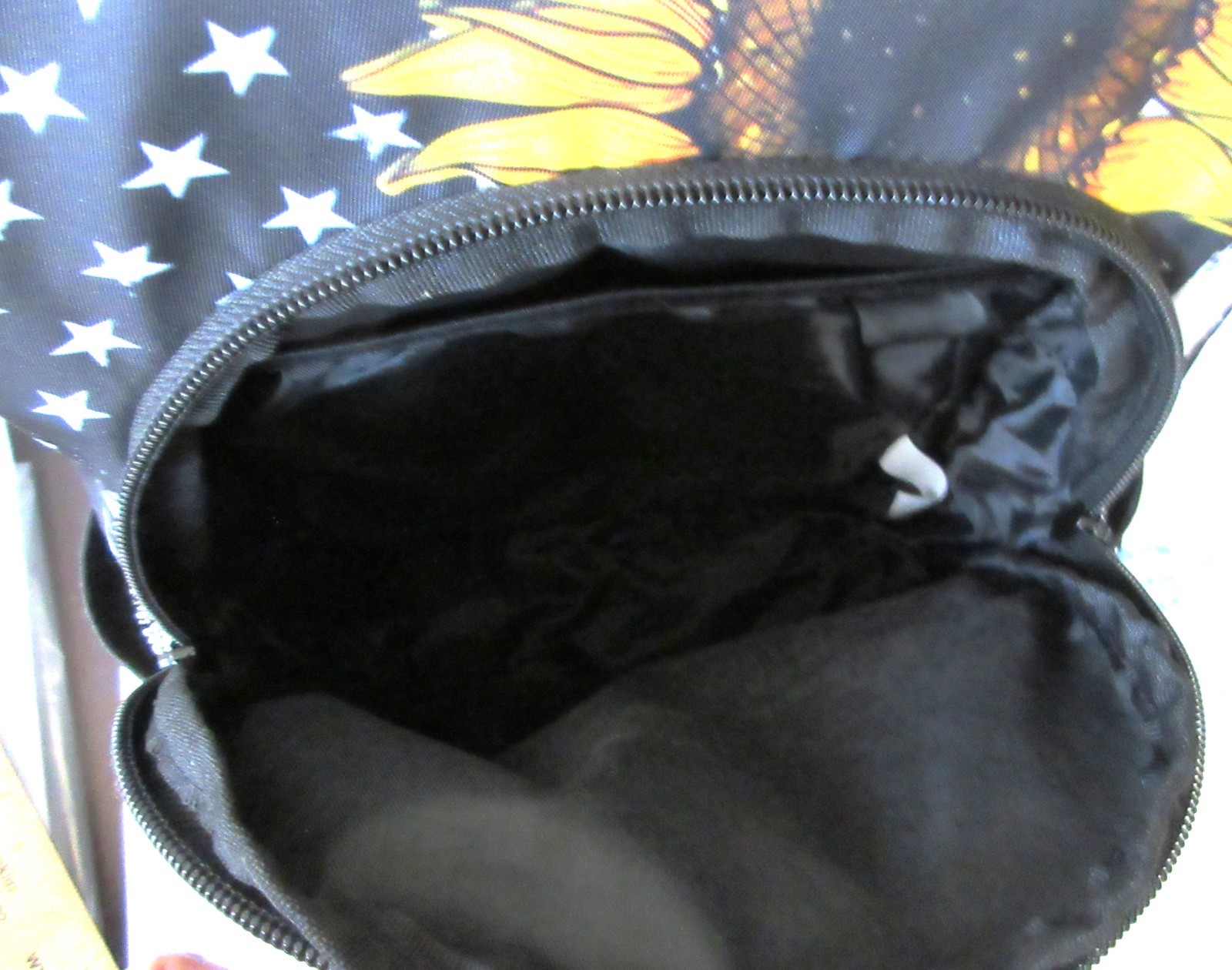 Sling Bag Crossbody Shoulder Backpack Adjustable Lightweight Am. Flag Sun Flower