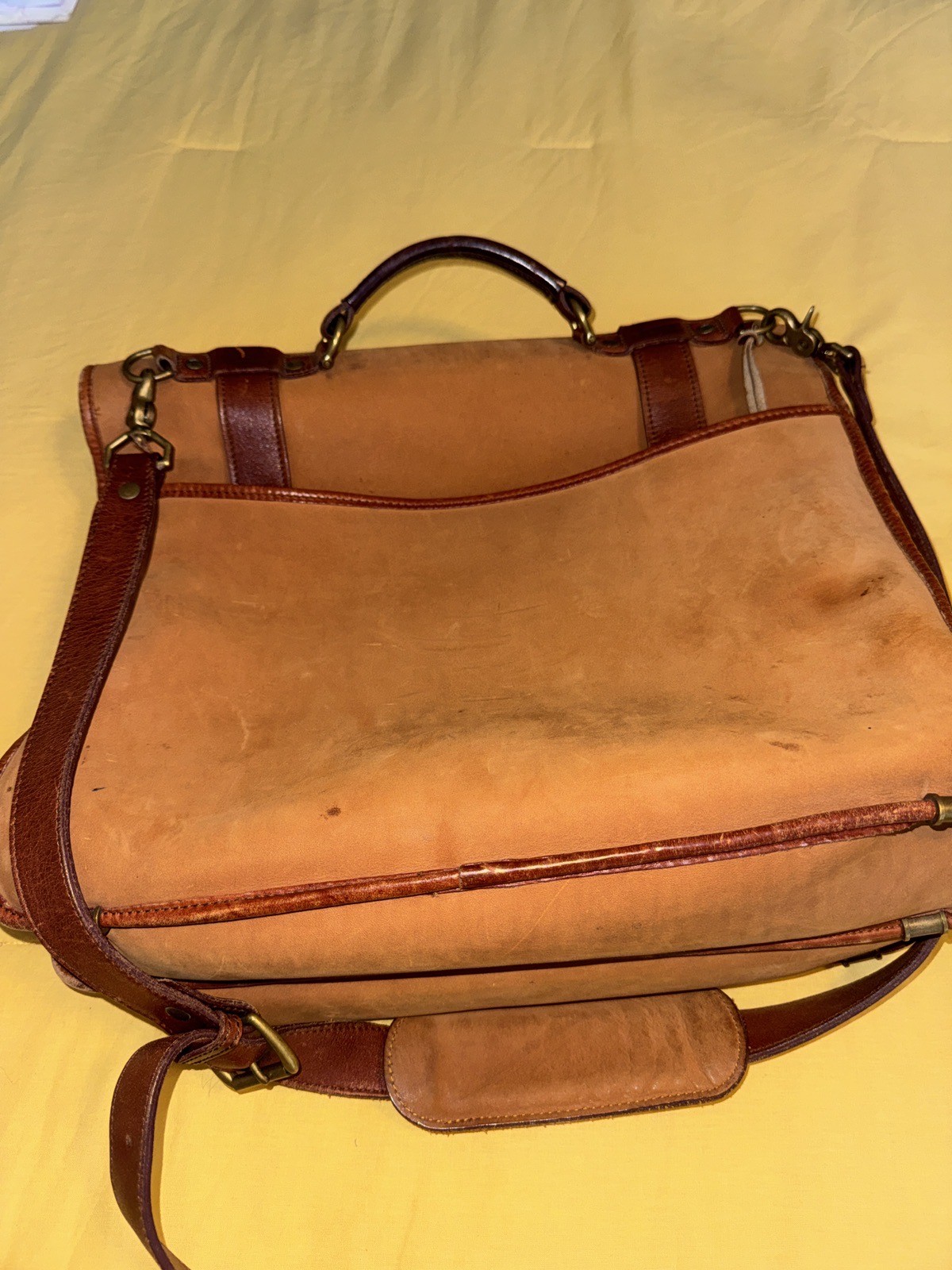 VTG Timberland Briefcase Men Tan Leathe USA Made Gorpcore Messenger Bag Heritage