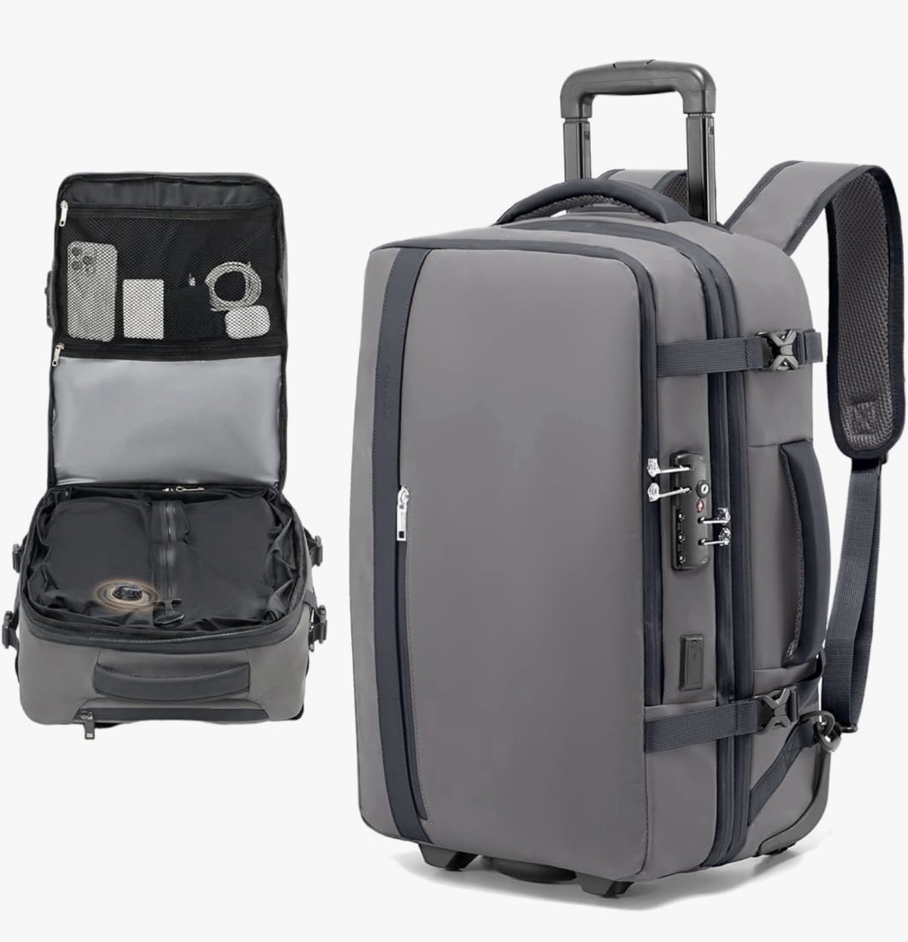 Rolling Vacuum Backpack Travel with -Button Compression, Expandable Carry-On …