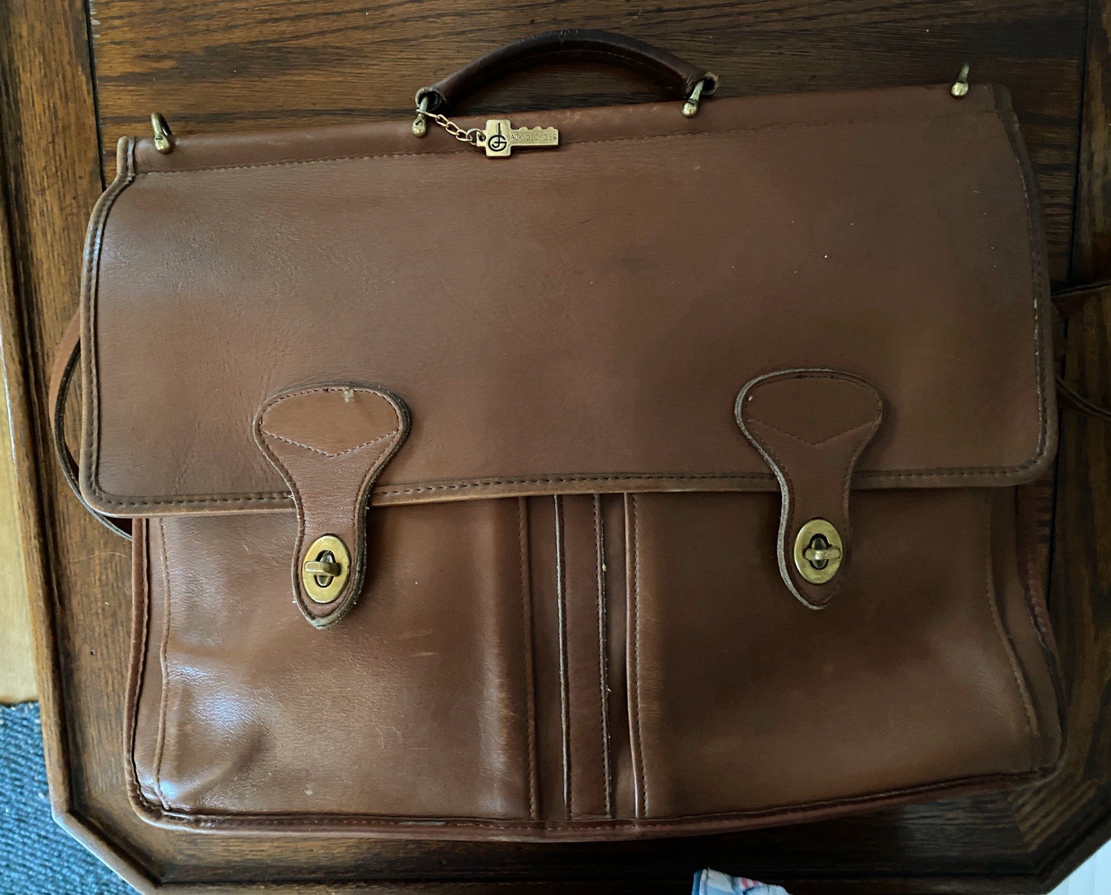Jack Georges Leather Messenger Brief Bag Brown Handle Shoulder Laptop 16x11x5