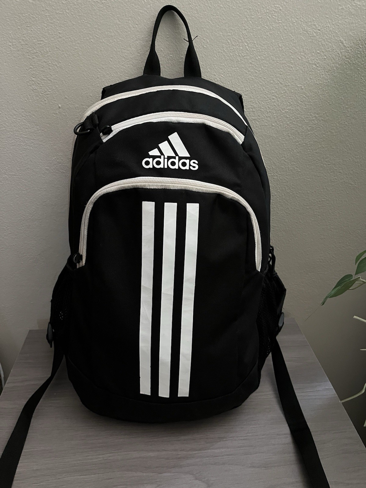 Adidas Black White 3-Stripes Backpack Bookbag School Laptop Travel Bag