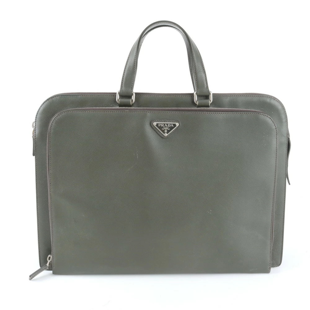 PRADA Saffiano Triangle Logo Leather Business Bag Document Briefcase