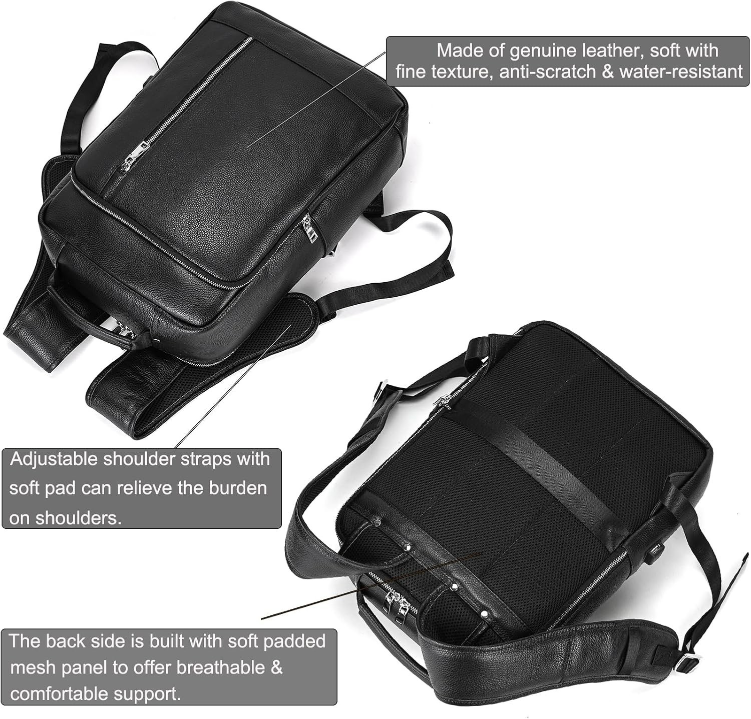 Genuine Leather LUUFAN Men’s Backpack for 15.6″ Laptop – Casual Travel Rucksack