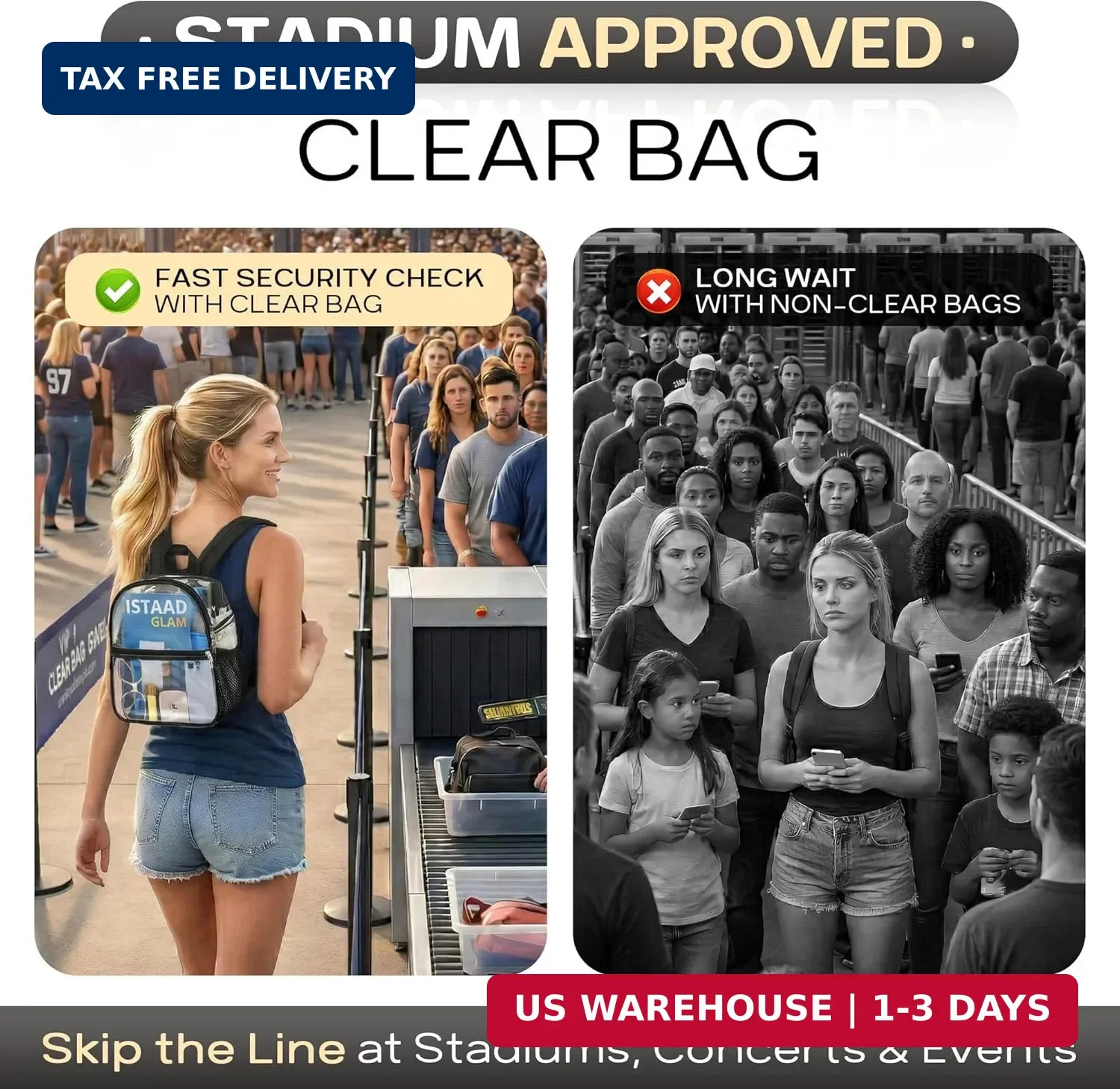 Oraben Clear Backpack Stadium Approved, Clear Bag 12 x 6 x 11 in, Small Transpar