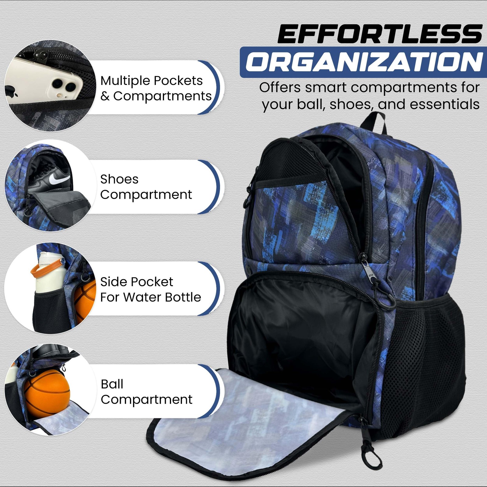 Multi-Sport Backpack with Pump – Soccer & Basketball Bag, Separate /Shoe Comp…