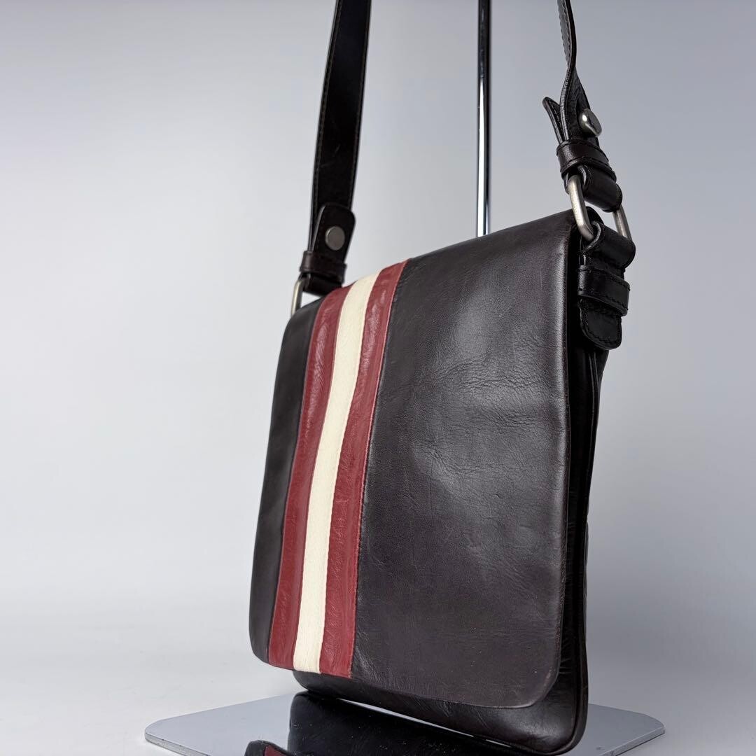 BALLY Trainspotting Brown Leather Crossbody Shoulder Bag Adjustable Strap Men