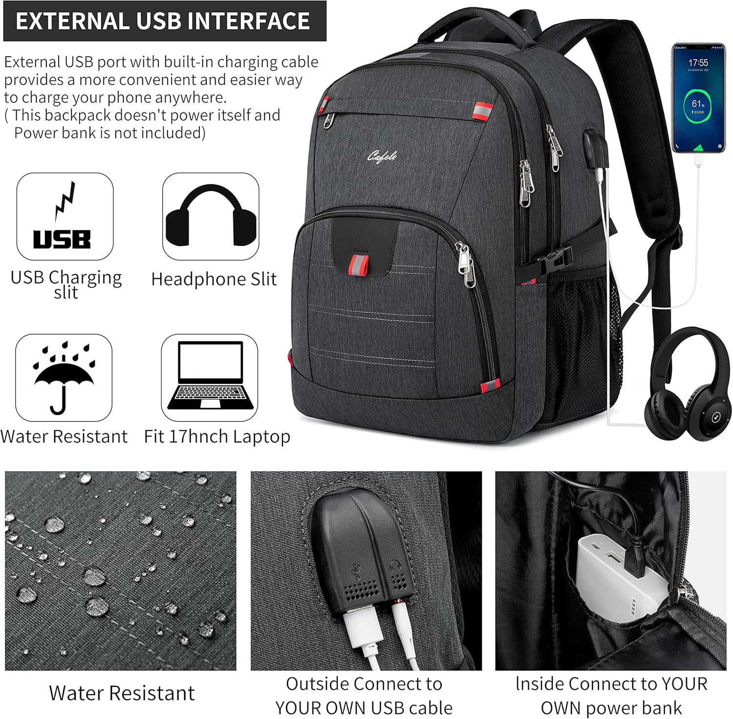 Backpack,Waterproof Large 17In Laptop Backpack for Trip School Work Bookbag Comp
