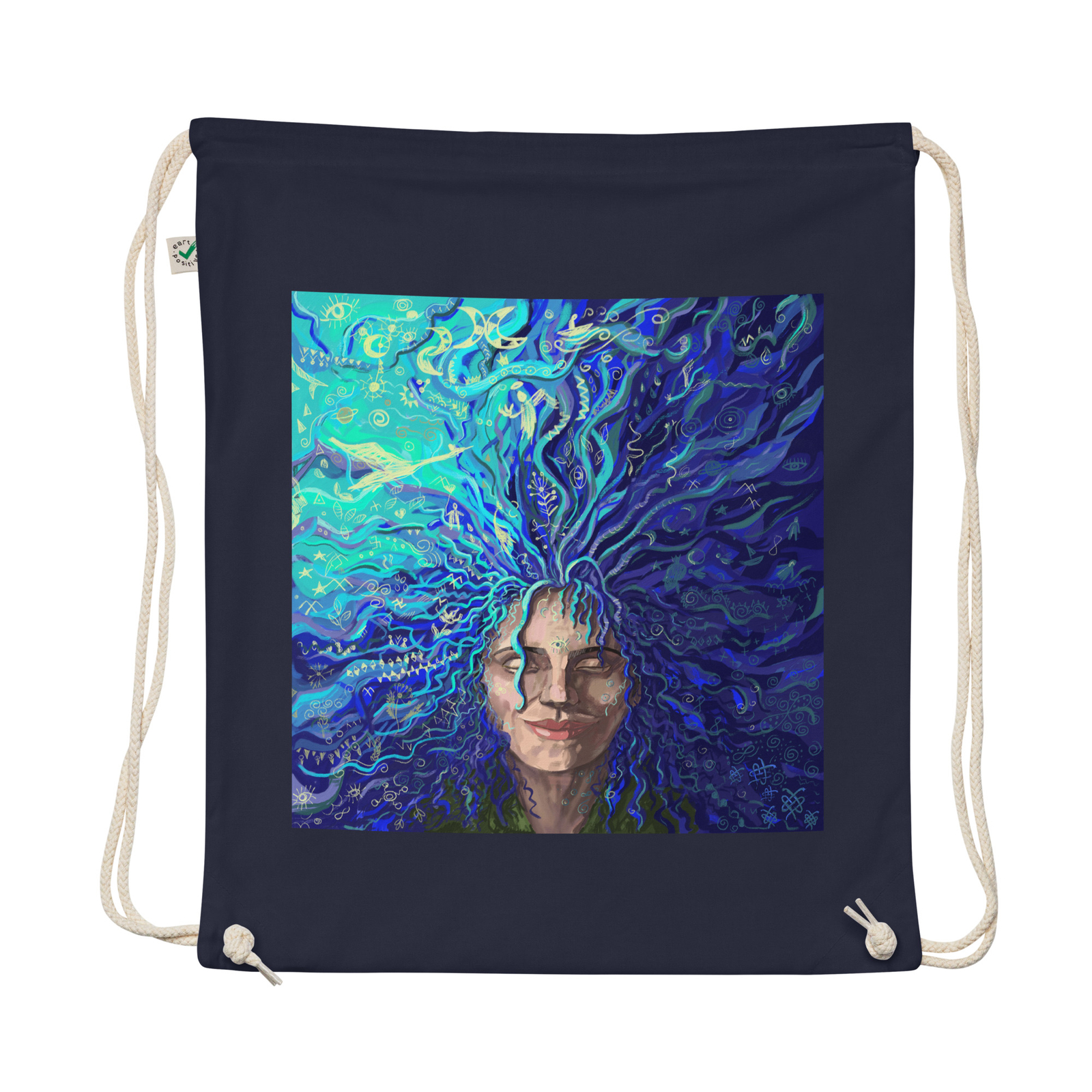 Organic cotton drawstring bag with a print of my painting “Sound in silence”