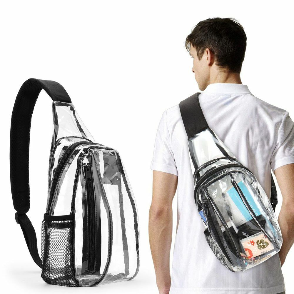 Men Women Clear PVC Shoulder Crossbody Transparent Backpack Chest Bag Waterproof