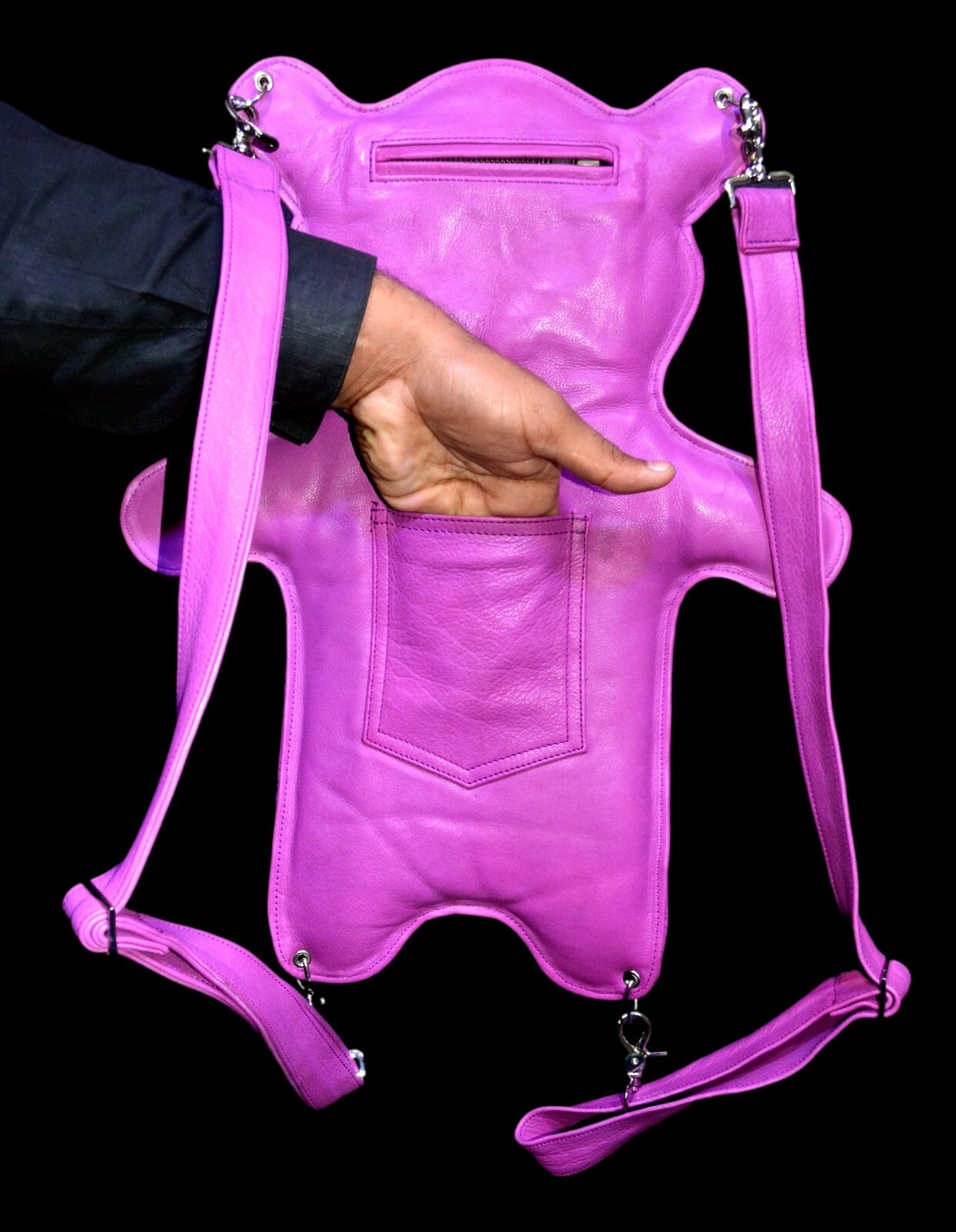 Teddy Bear Doll Backpack Shoulder Pure Leather with leather pockets and straps