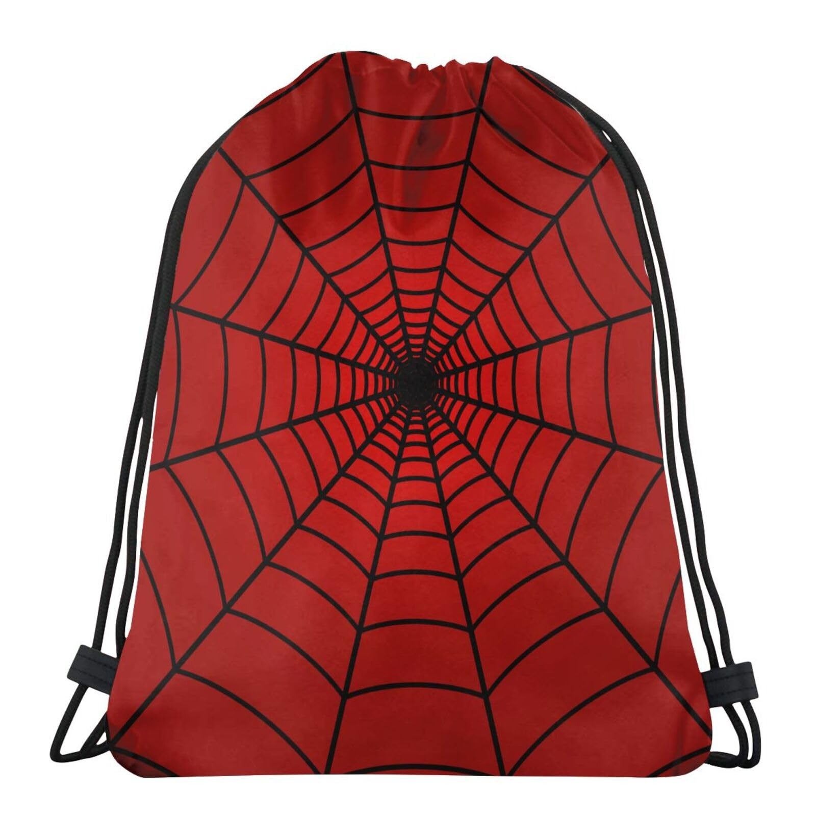 Red Spider Web Drawstring Bag Cobweb Pattern Sport Gym Sack for Travel Hiking