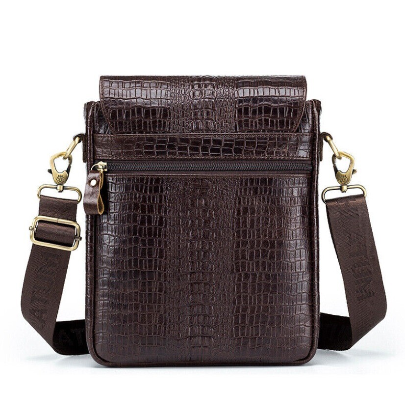 Top Cowhide Leather Men’s Crocodile Pattern Crossbody Shoulder Bag Messenger Bag