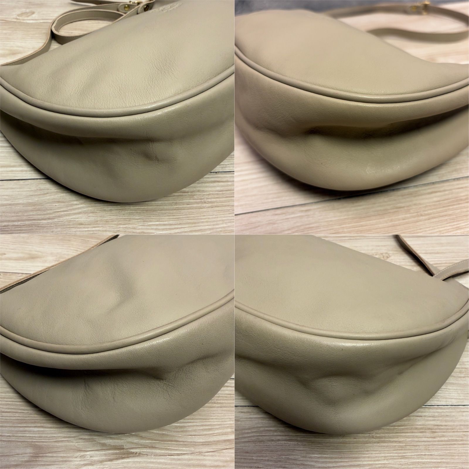IL BISONTE Half Moon Shoulder Bag Leather Gray Beige Pre-owned Authentic