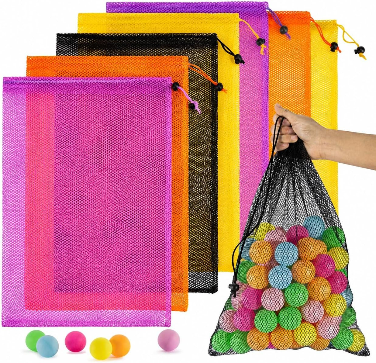 7PCS Colorful Mesh Drawstring Bag – Mesh Bag 18X12 Inch Breathable Nylon Mesh St