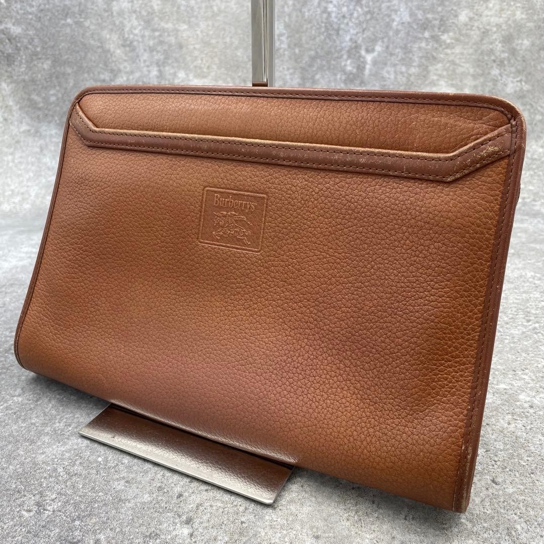 Authentic Burberry Brown Leather Nova Check Clutch Bag, 18cm x 27.5cm, Good Cond