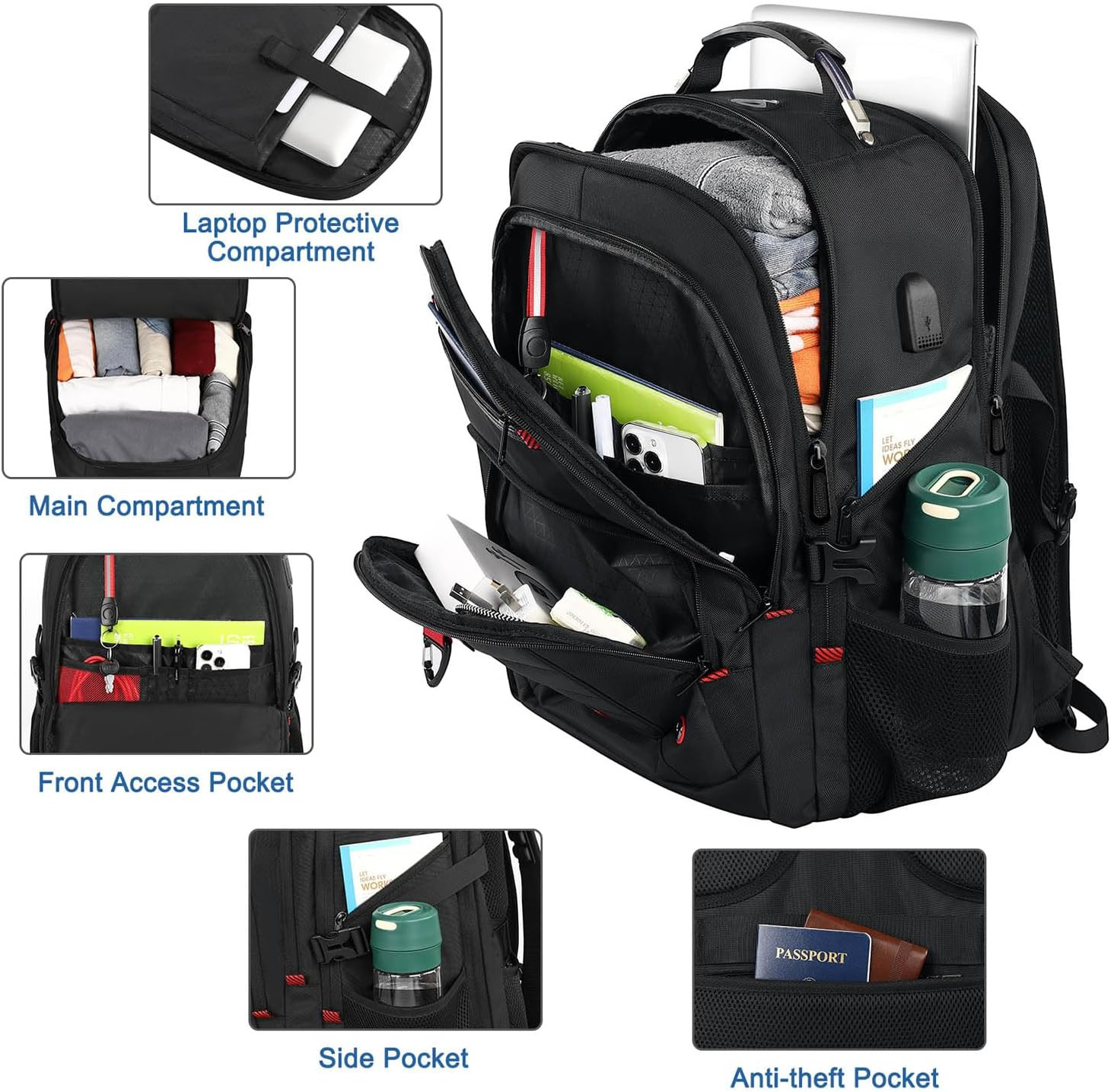 Extra Large Travel Backpack, 52L TSA Backpack 17.3 Inch, Anti-Theft 17 Inch Big
