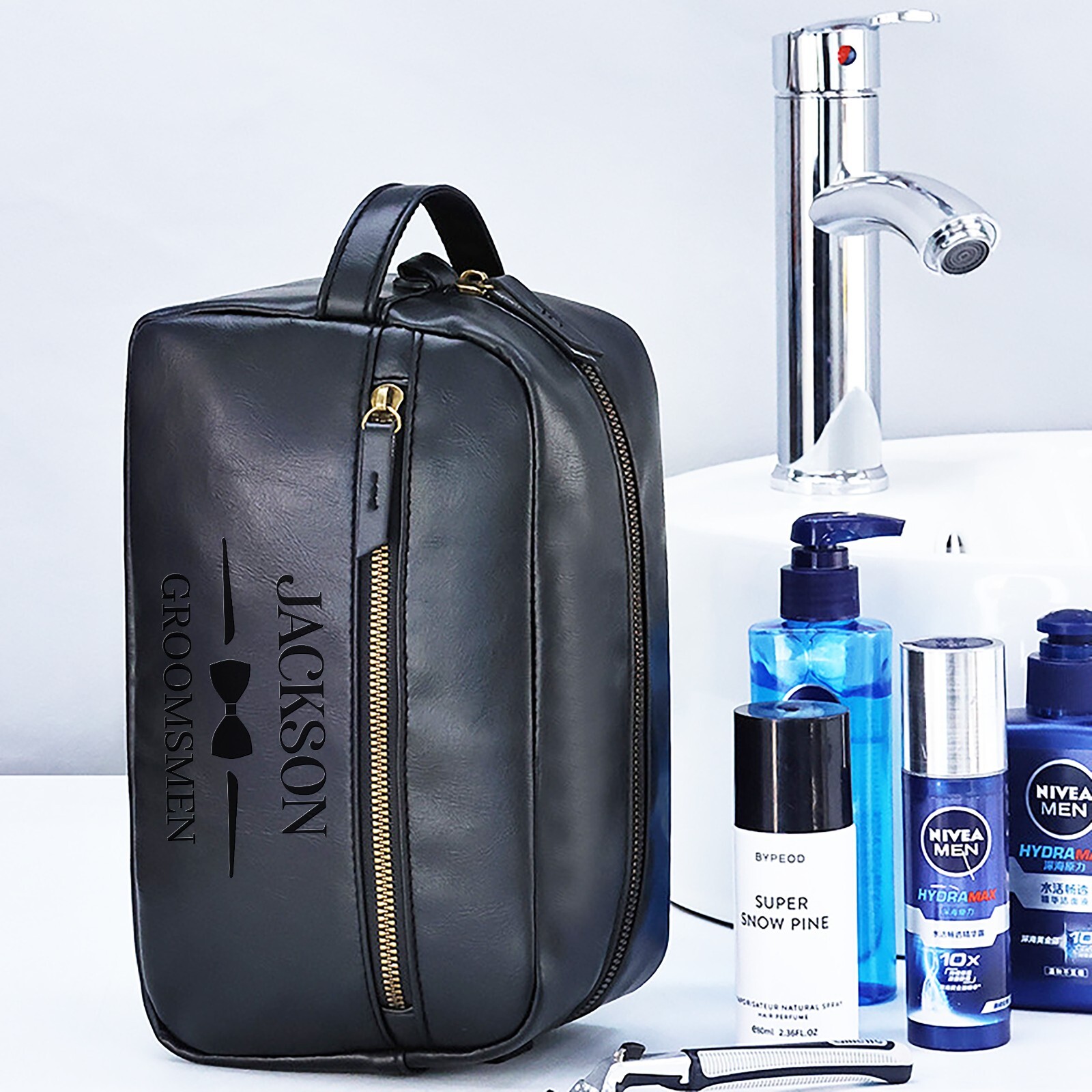 Custom Travel Toiletries Bag for Men & Women Leather Toiletry Organizer Dopp Kit