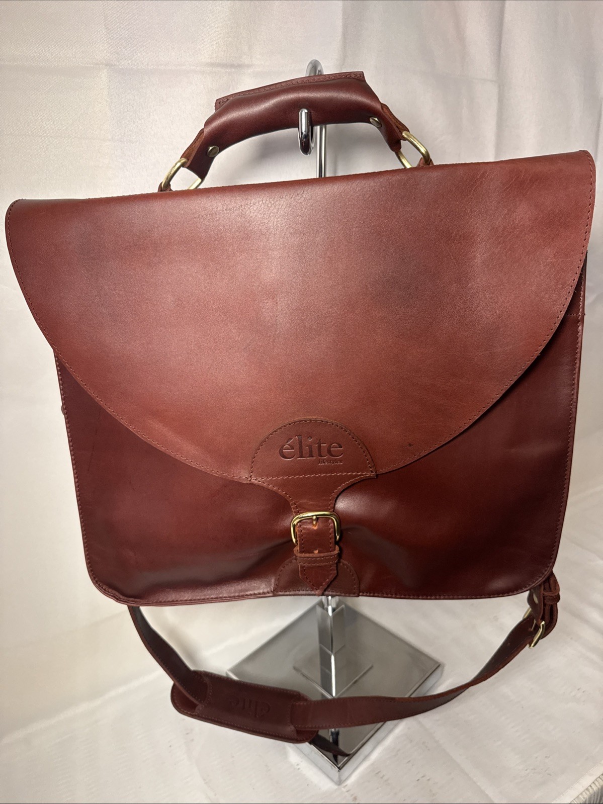 Elite Lifestyles Leather Briefcase Cognac Brown