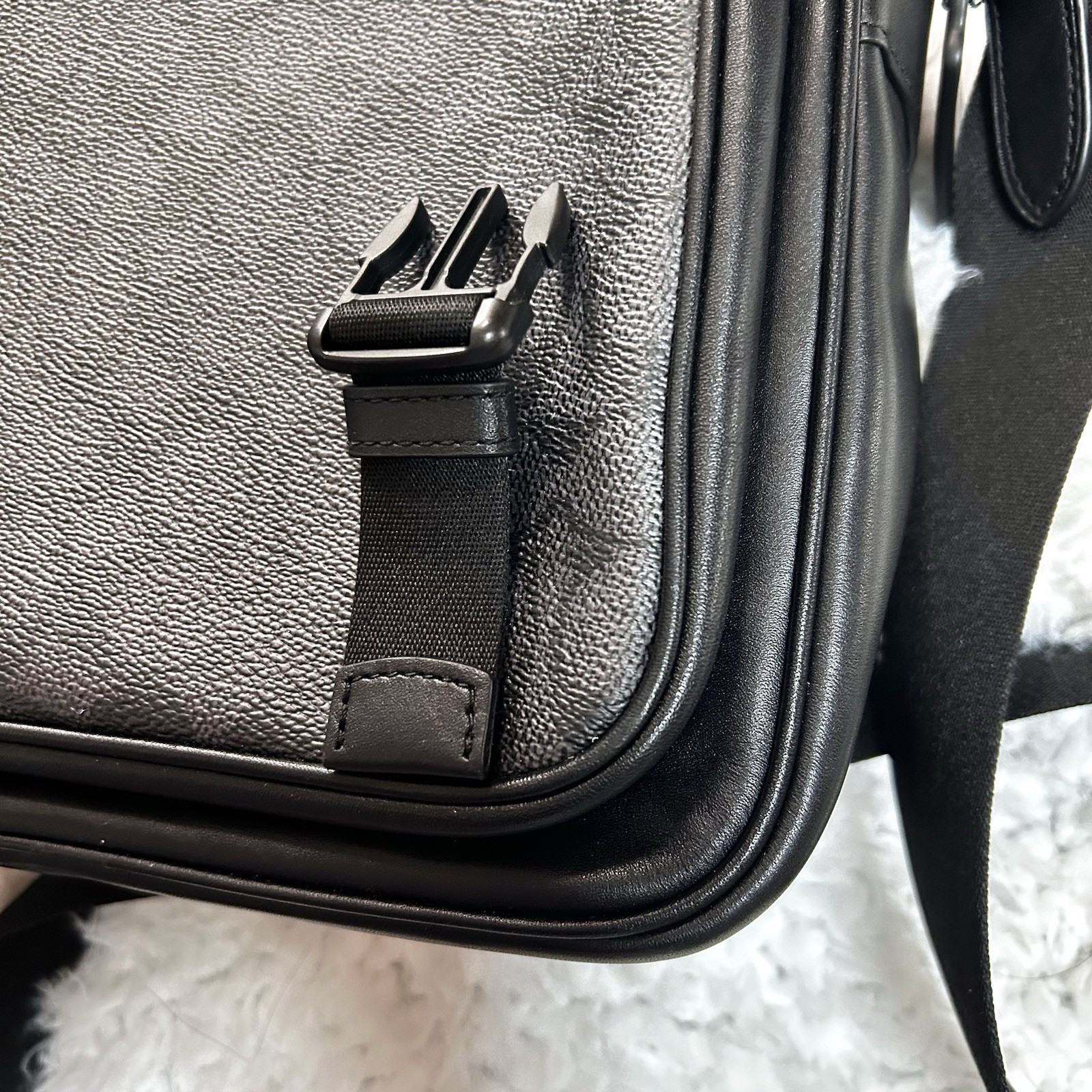 Coach Signature Monogram Messenger Crossbody Bag Black/Gray Magnetic Strap