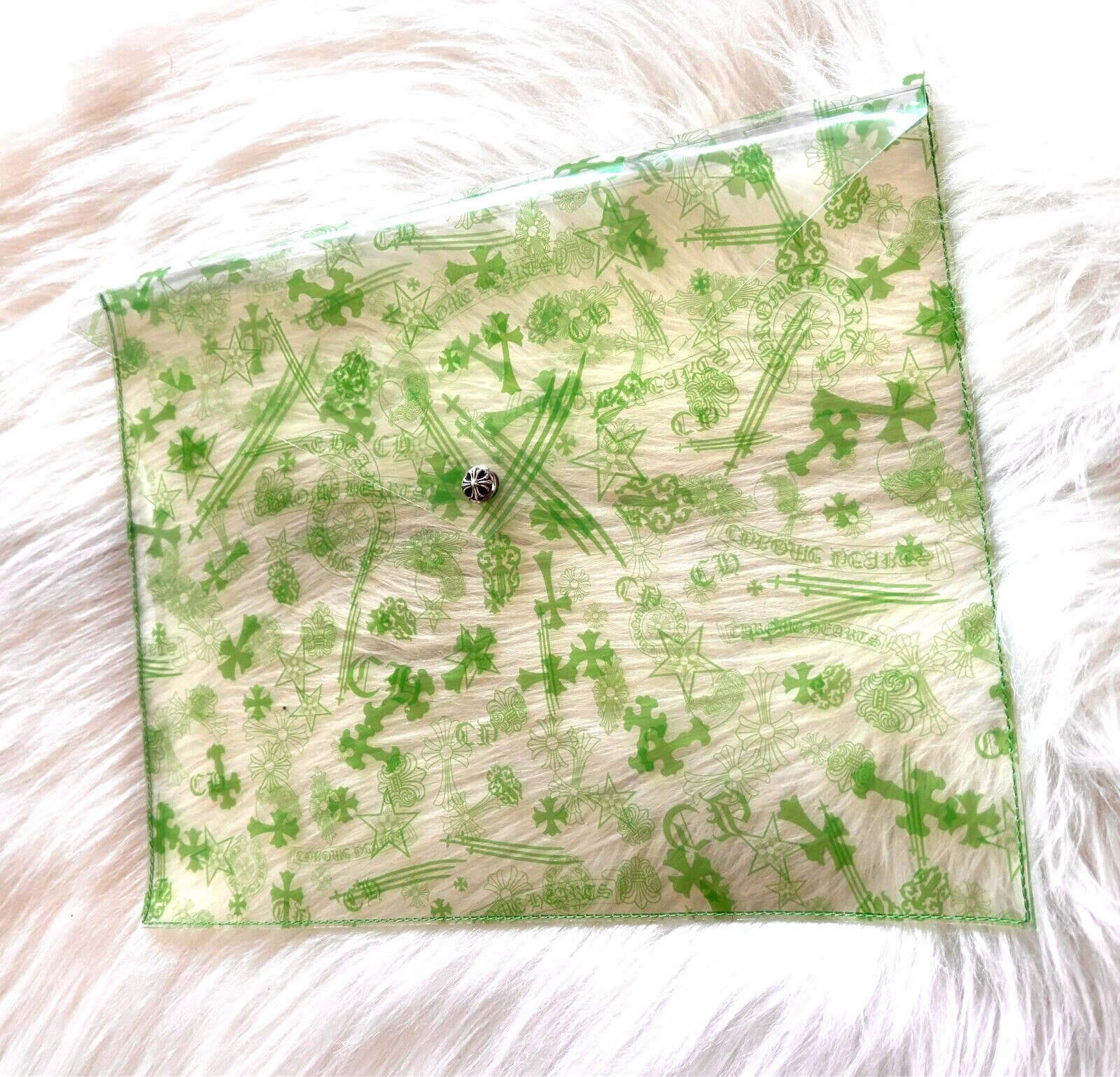 100% Authentic Chrome Hearts Clear Vinyl Pouch All Over Print Green
