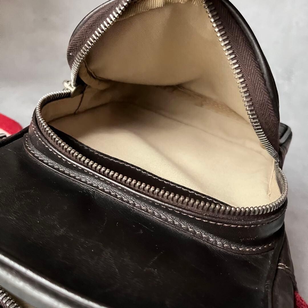 Bally Brown Leather Trainspotting Shoulder Bag Men Zipper Vintage 16x21cm