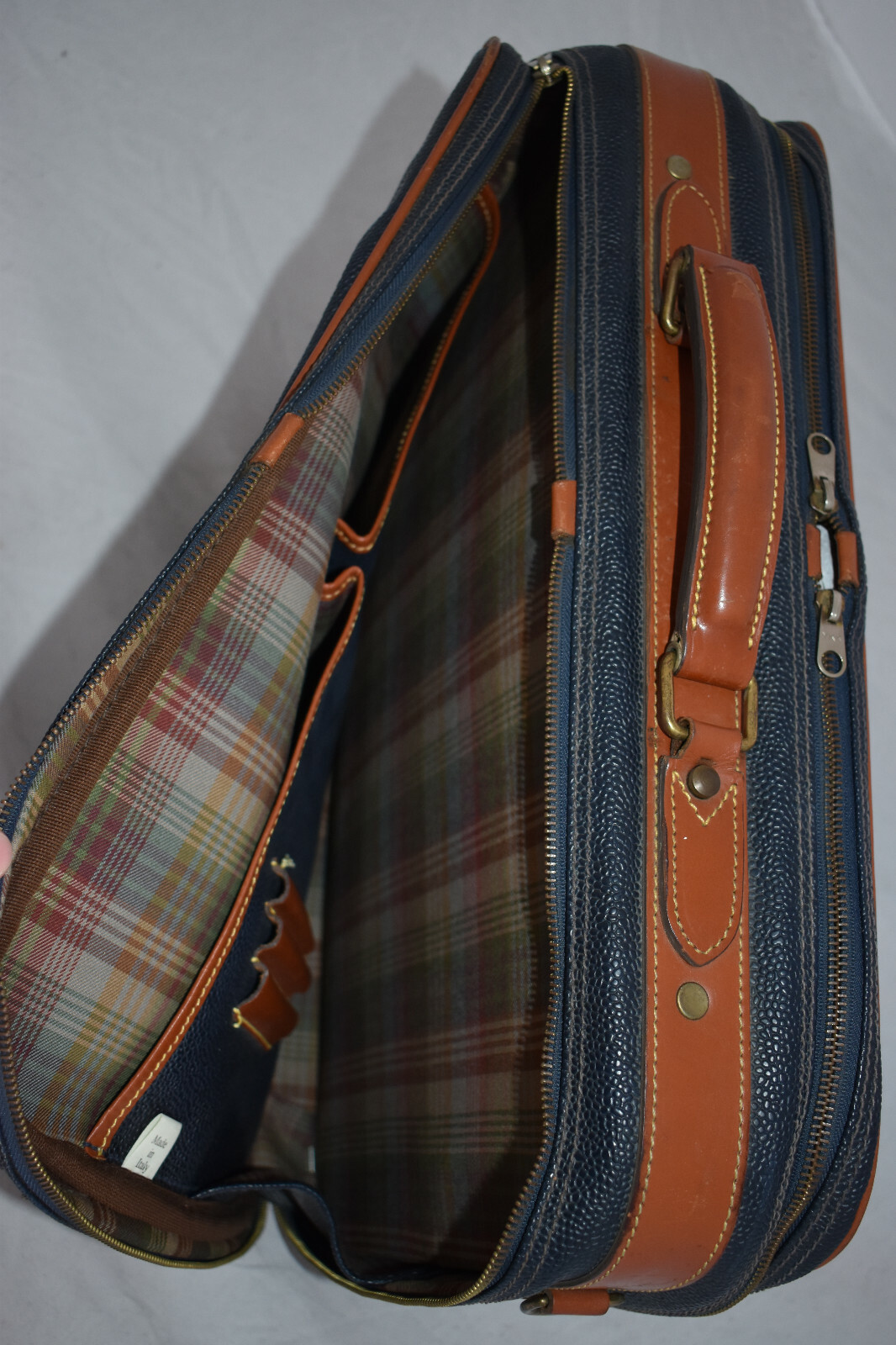 Mulberry Blue Scotchgrain Leather Satchel Briefcase Holdall Weekend Bag Unisex