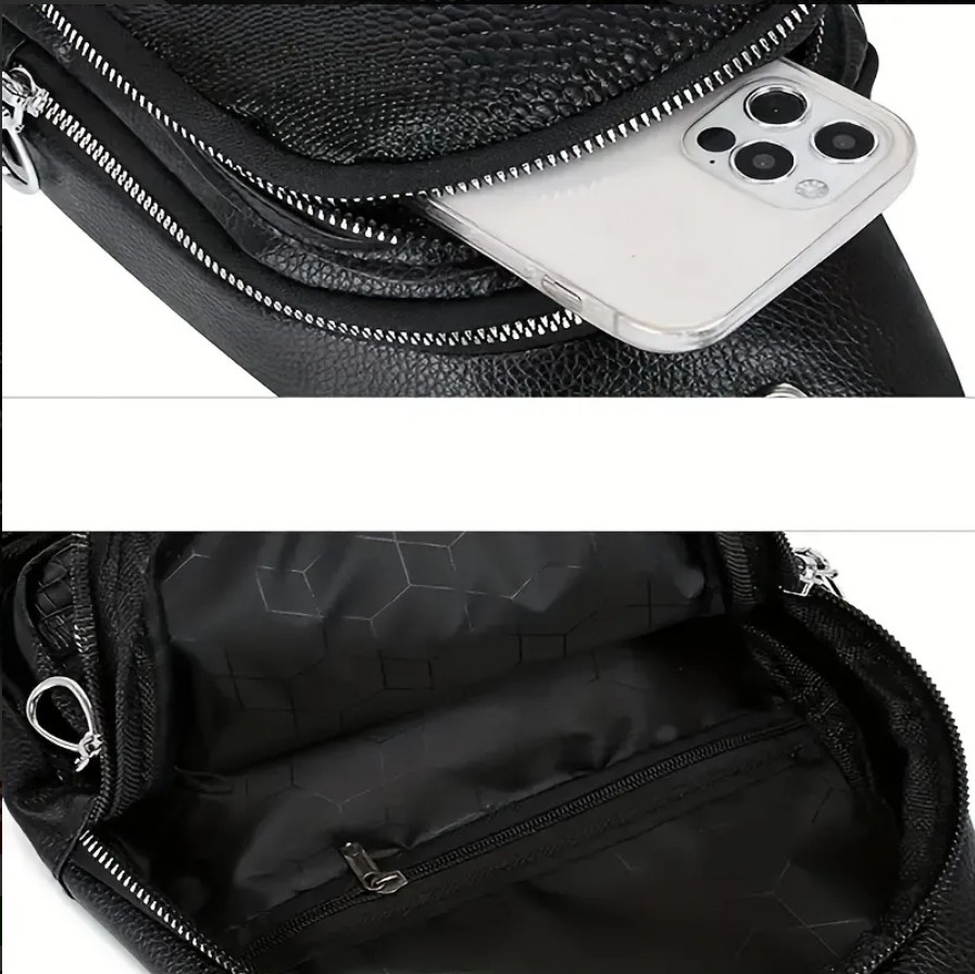 Men’s Leather Crocodile Pattern Chest Bag Sling Backpack Crossbody Travel Bag