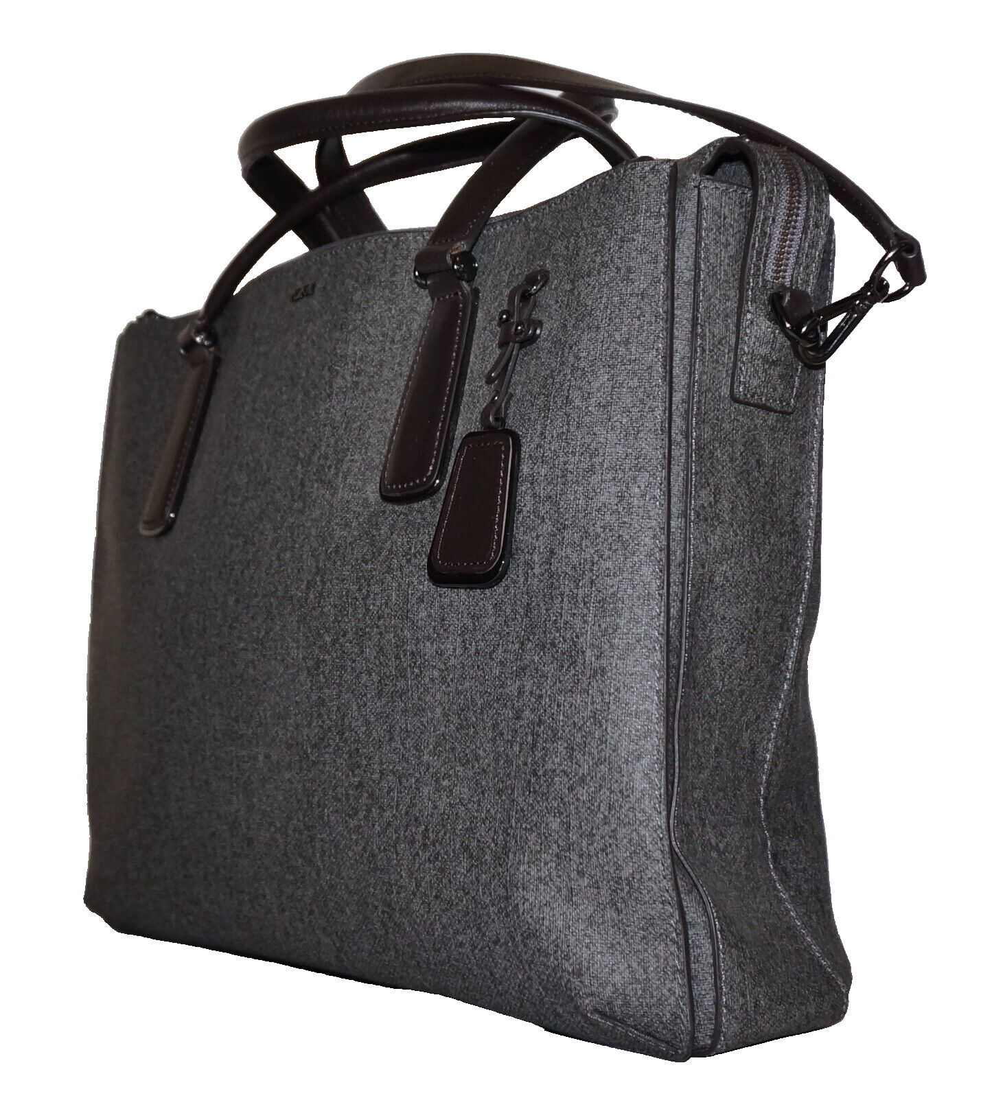 TUMI Large Gray Coated Canvas & Brown Leather Commuter Crossbody Attache’