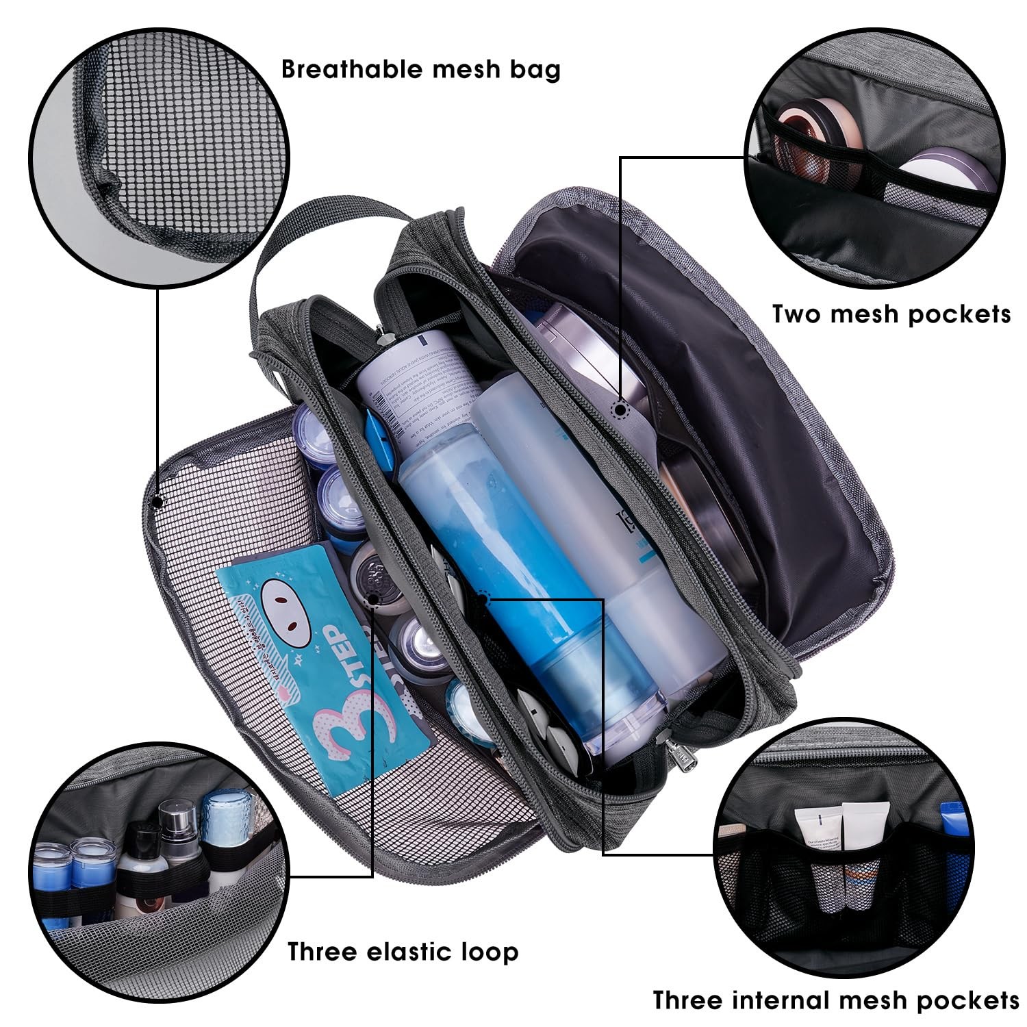 Toiletry Bag for Men Hanging Dopp 10.2×4.7×5.9 Inch (Pack of 1), Denim Grey