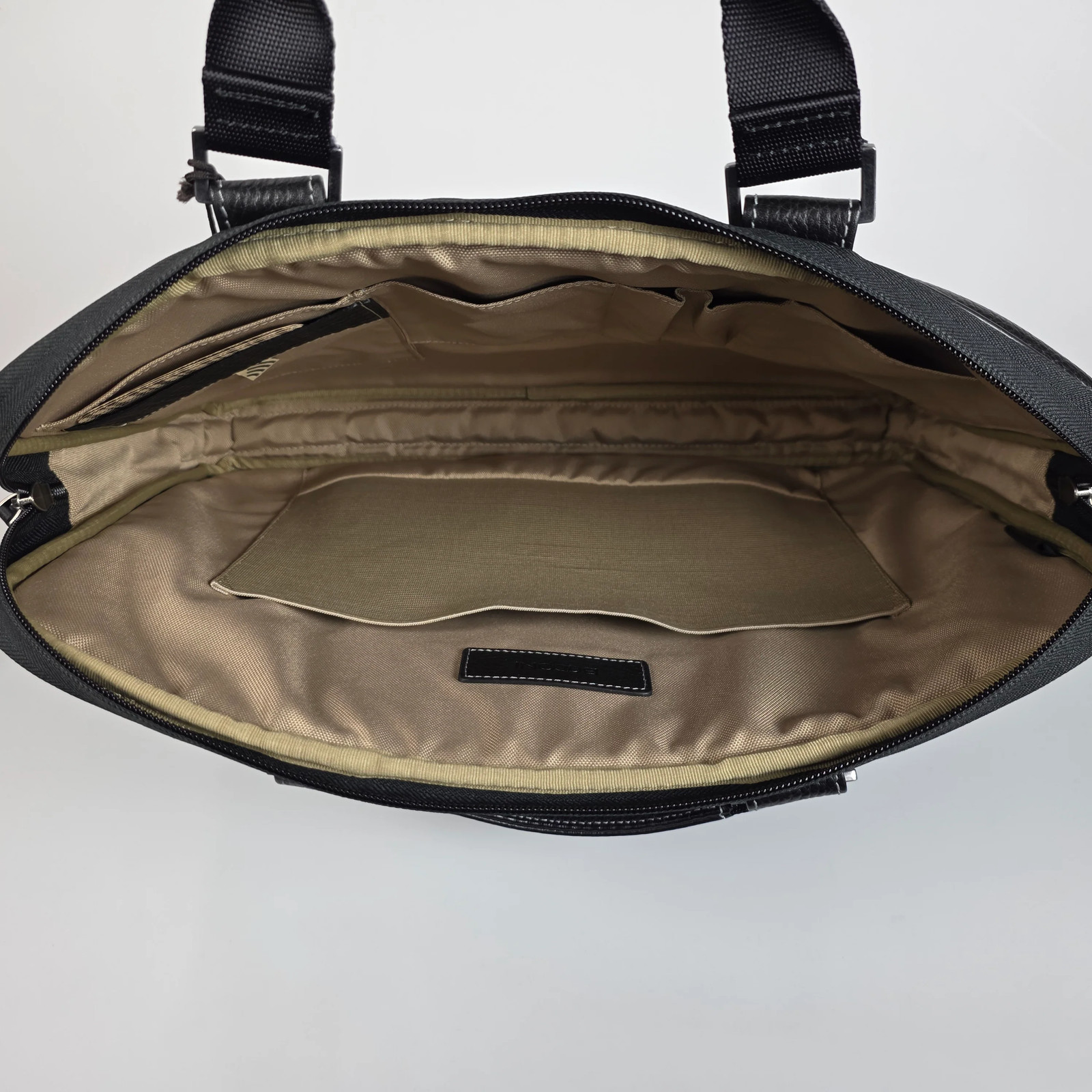 Boconi Sleeve Briefcase Black Lester with Khaki Interior RFID