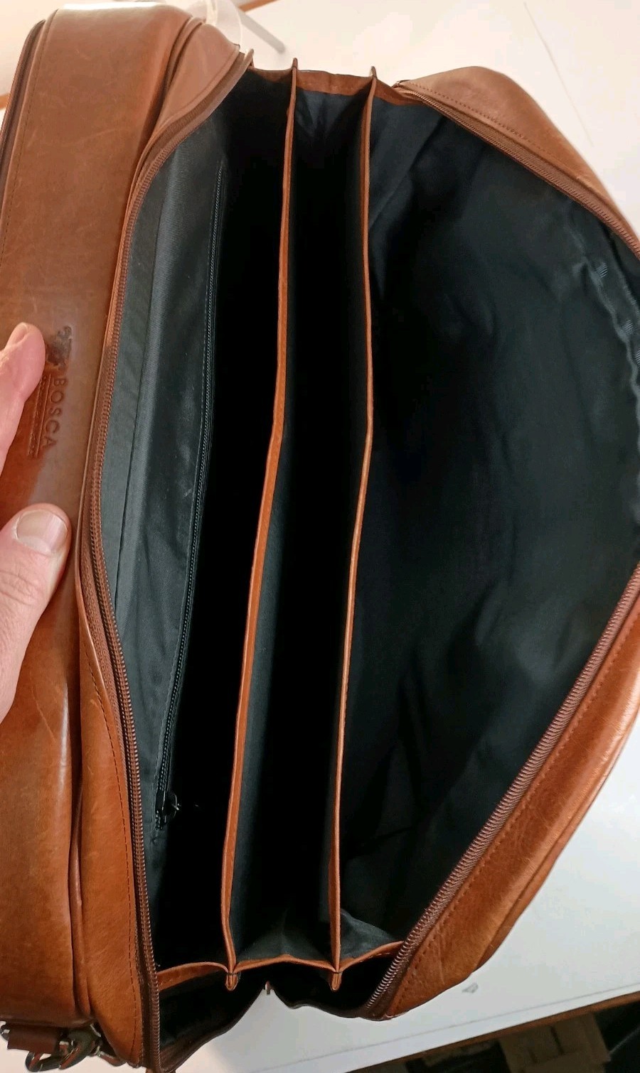 Bosca Old Leather Amber Stringer Briefcase Laptop Bag Vintage Large READ Vintage