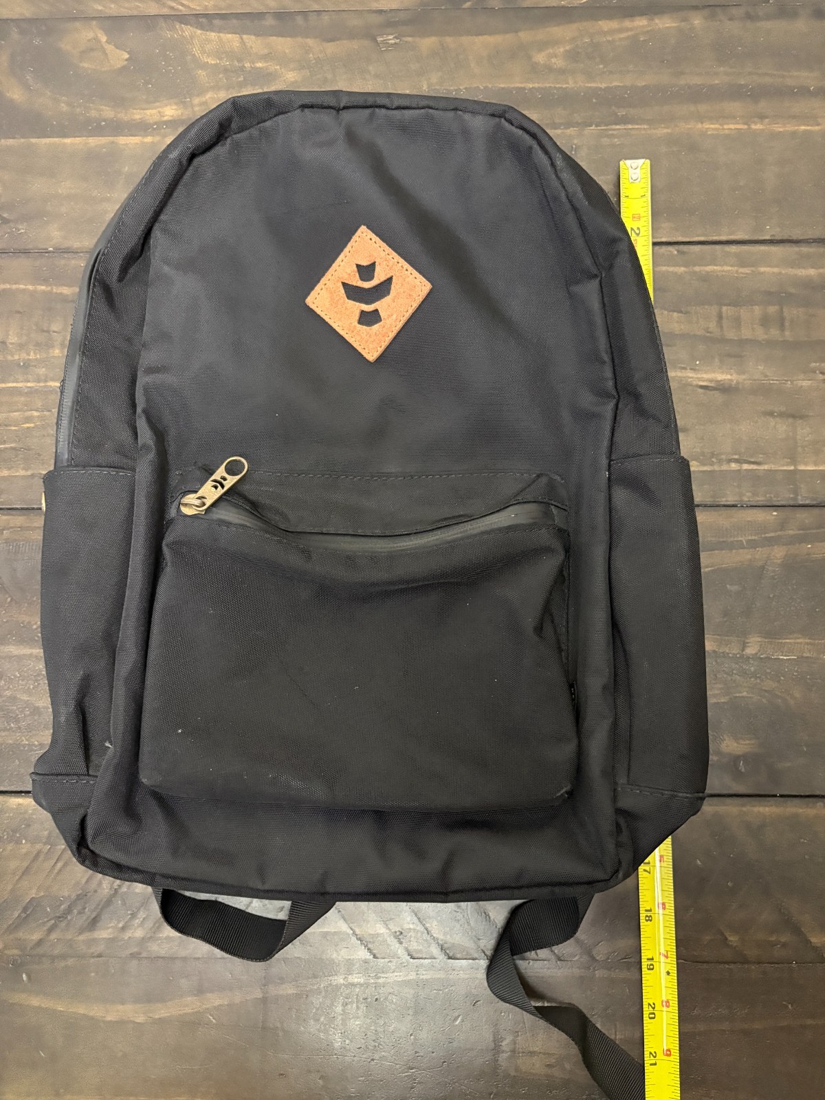 Revelry Water Resistant Black Tan Backpack Zipper needs repair see description